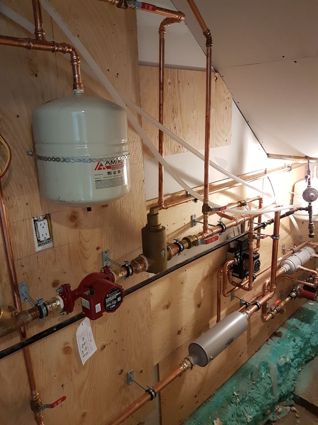 Boiler room piping and expansion tank
